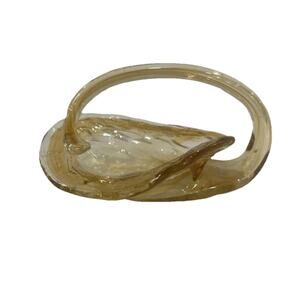 Vtg Cornucopia Hand Blown Art Glass Amber Yellow‎ Swan Shape Dish Candy Trinket